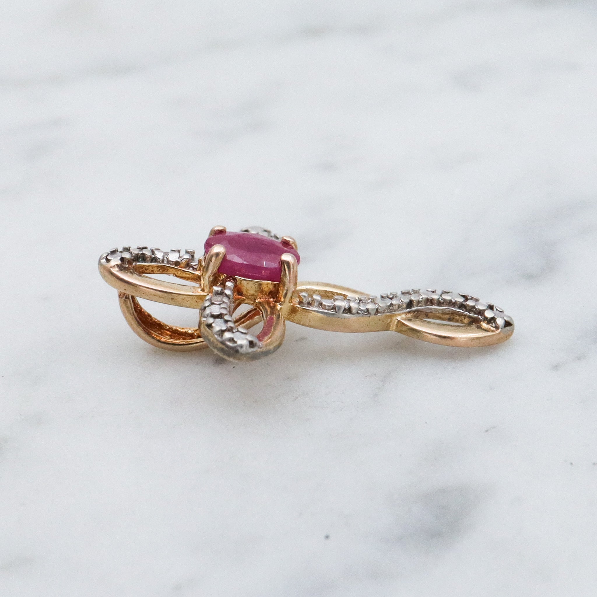 Vintage two toned sterling silver ruby & diamond cross pendant